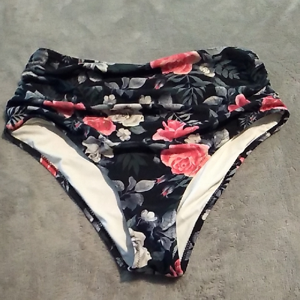 SPRING SALE Floral High-Waisted Swim Bottoms